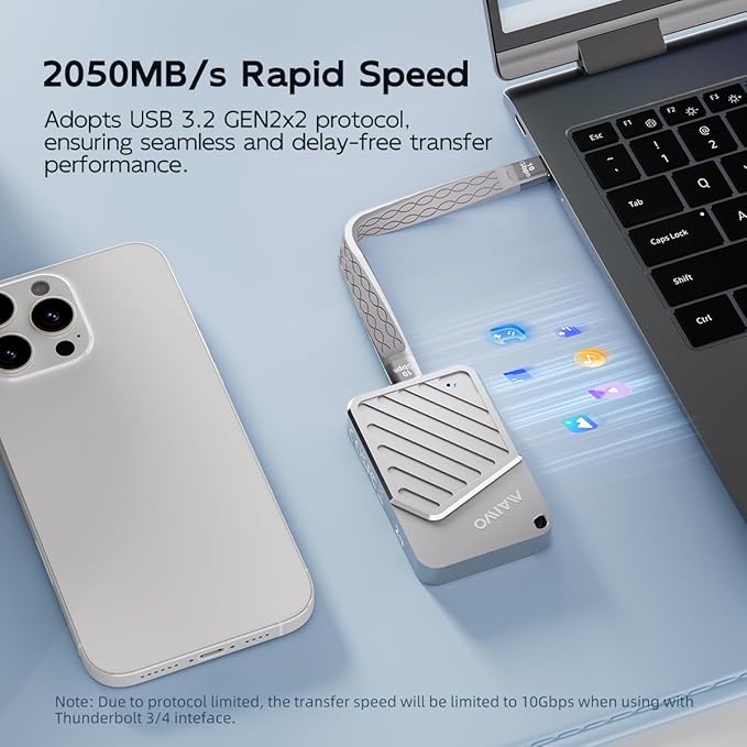 MAIWO 1TB Magnetic Portable SSD 2050MB/s USB C 3.2 GEN2x2, External Solid State Drive for iPhone15/16/17/Mac/iPad/Android/Windows, Aluminum, Support 4K ProRes Video Record