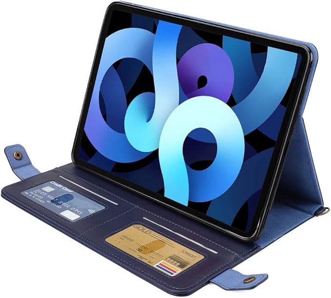 Handbag Case for iPad (A16) 11" 2025 & iPad 10th Gen 10.9", Techcircle Folio Stand PU Leather Multi-Card Slots Envelope Pocket Wallet Cover with Hand Strap+Shoulder Strap+Pen Holder, Navy