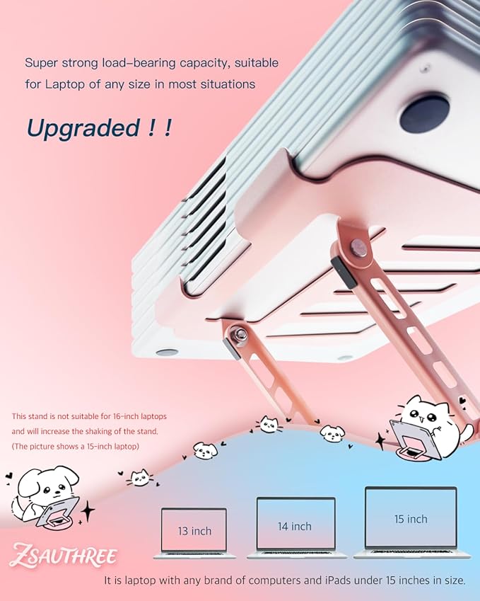 Upgraded Pink Swivel Laptop Stand - 360° Rotating Base & Foldable|Cute Dog Patterns for Healing Vibe|Fits MacBook & 13-15" Laptops|Ideal for Desk Work,Office,Travel,Home,Painting