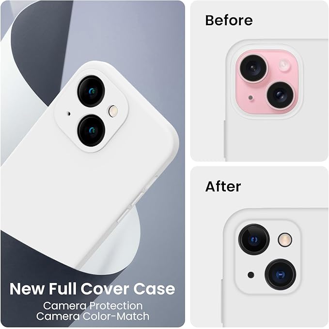 FireNova Designed for iPhone 15 Case, Silicone Upgraded [Camera Protection] Phone Case, Soft Anti-Scratch Microfiber Lining Inside, 6.1 inch, White