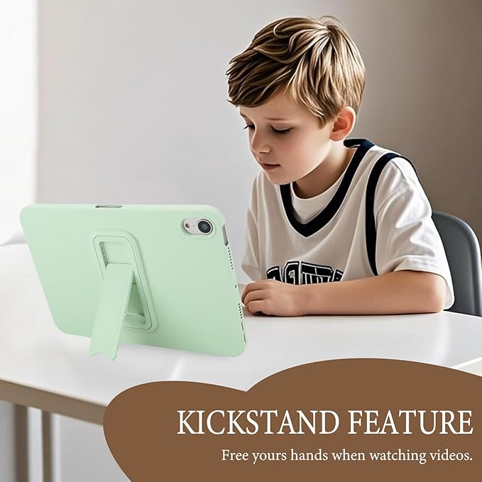 Case for iPad mini 7th & 6th Gen with Kickstand, Soft TPU + Hard PC Ultimate Delicate Touch Feeling Shockproof Protective Back Cover for iPad mini 7th 6th Women Men, Mintgreen