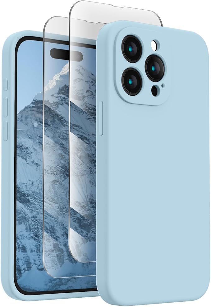 FireNova Designed for iPhone 15 Pro Max Case, Silicone Upgraded [Camera Protection] Phone Case, Soft Anti-Scratch Microfiber Lining Inside, 6.7 inch, Sky Blue