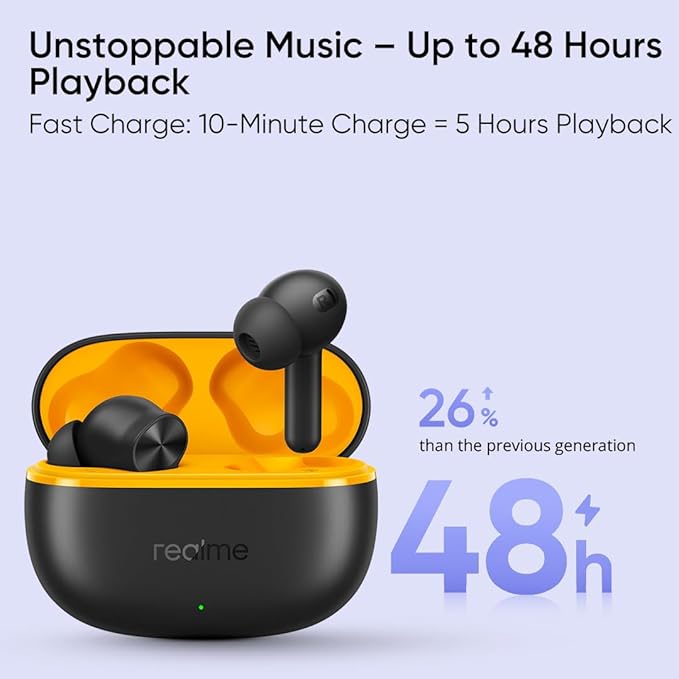 realme Buds T200 Lite Bluetooth in Ear Earbuds,4 Mic, AI ENC for Calls,48 Hours Total Playback with Fast Charging and Ultra Low Latency Gaming TWS, Google Fast Pair, with mic - (Black)