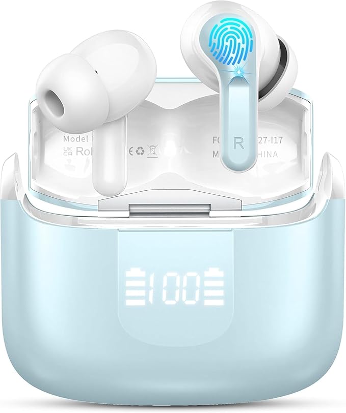 Wireless Earbud, Bluetooth Headphones 5.3 NEW 40H Ear Buds Bass Stereo Earphones Noise Cancelling Earbud with 4 ENC Mic in-Ear Bluetooth Earbud USB-C LED Display IP7 Waterproof Sport for Android iOS
