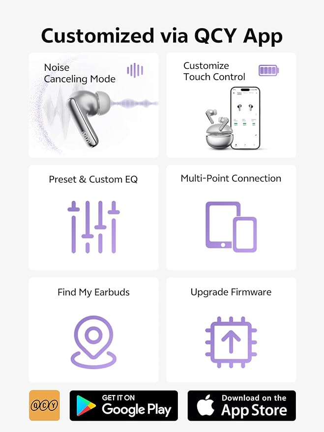 QCY MeloBuds N70 Aadptive Hybrid Active Noise Cancelling Wireless Earbuds, Bluetooth 6.0 with 6 Mics Clear Call, LDAC Hi-Res Audio, 50H Playtime, Wireless Charging, IPX5 Waterproof