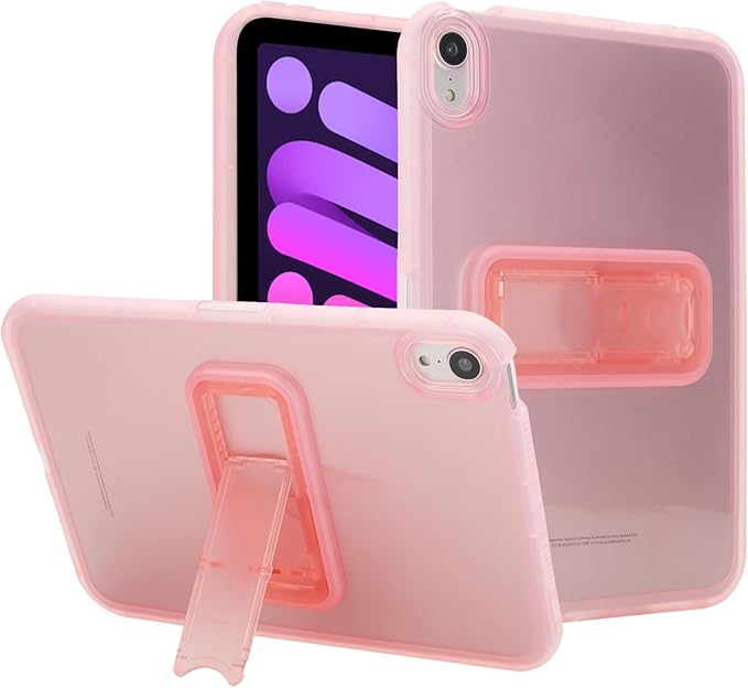 Slim Case for iPad mini 7 (A17 Pro) 2024/ Mini 6 8.3'', Built-in Kickstand Non-Slip Military Grade Drop Protection Rugged for iPad mini 7th 6th Generation, Pink