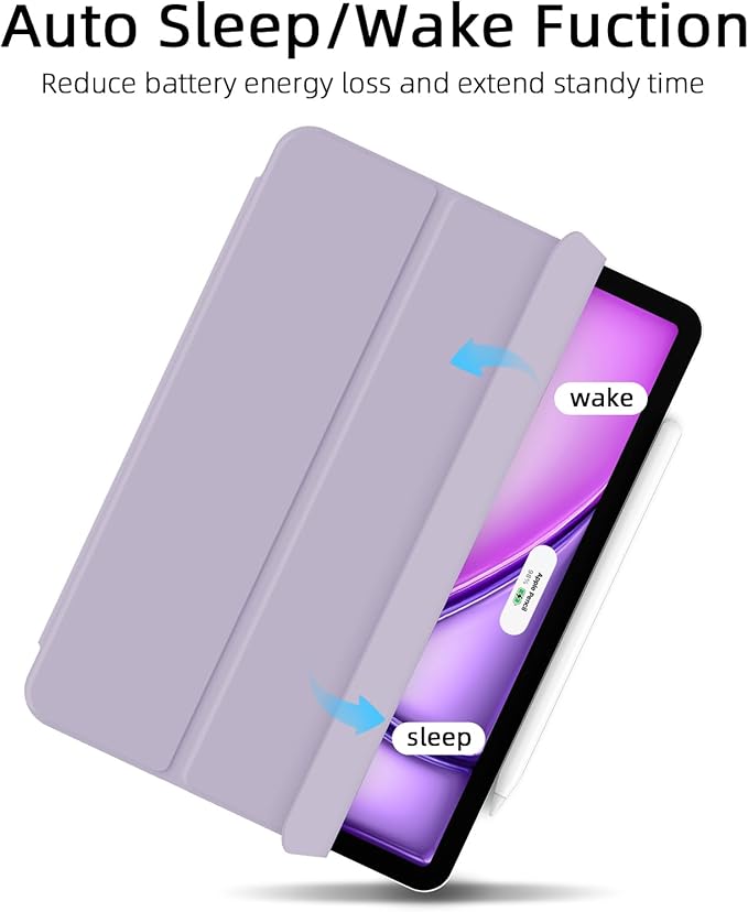 for iPad Air 13 inch M4/M3/M2 Case (2026/2025/2024,Model A3268/A3269/A3271), Auto Sleep/Wake and Magnetic Closure, Trifold Stand Case, PU Leather Cover, Support Apple Pencil Pro, Light Purple