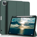 KENKE for iPad Pro 11 Inch Case 4th/3rd/2nd/1st Generation 2022/2021/2020/2018 Magnetic Attachment 2nd Pencil with Right Side Pencil Holder Soft Slim PU Cover Auto Wake/Sleep (Dark Green)