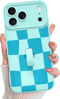 KANGHAR Compatible with iPhone 17 Pro Case, Support for MagSafe, Silicone Checkered Cute Pattern, Wristband Kickstand Camera Protection Soft Slim Cover for Girls Women -Blue