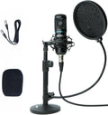 Movo PC-M6 Universal Cardioid Condenser Microphone Bundle with Tabletop Mic Stand, Dual Layer Pop Filter, and Audio Cables - Great Studio Equipment Kit with Perfect Singing Microphone for Recording