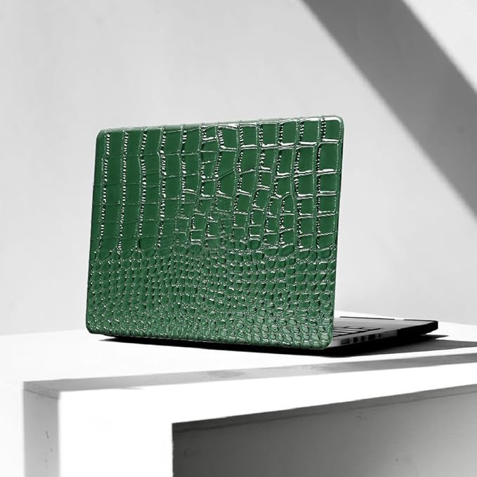 Compatible with Crocodile MacBook Air 13 inch Case 2021 2020 2019 2018 M1 A2337 A2179 A1932, Textured Elegant Luxury Aligator Skin Snakeskin PU Leather Hard Shell & Keyboard Cover, Emerald Green