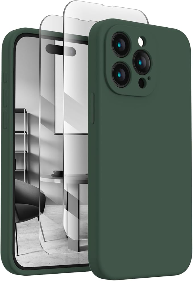 FireNova Designed for iPhone 15 Pro Case, Silicone Upgraded [Camera Protection] Phone Case, Soft Anti-Scratch Microfiber Lining Inside, 6.1 inch, Alpine Green