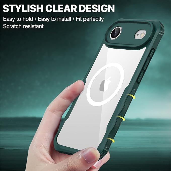 CENHUFO Magnetic Privacy for iPhone 17 Air Case [Compatible with Magsafe] Full Body Phone Case Built-in 9H Tempered Glass Privacy Screen Protector, Camera Protection Shockproof Bumper Cover -Green