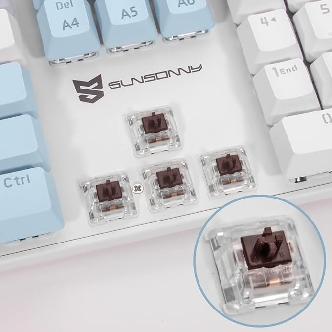 Merdia 104 Keys US Layout Wired Mechanical PC Gaming Keyboard | White LED Backlit Hot Swappable Brown Switch Full Size Mechanical Keyboard | Blue & White Keycaps Wired Gaming Computer Keyboards