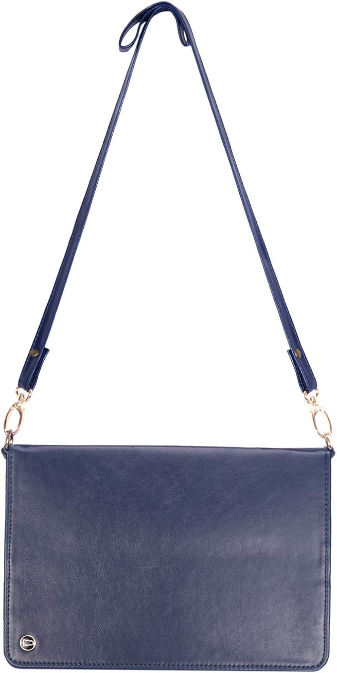 Lightweight Folio Stand Crossbody Wallet Case for iPad Mini 7.9" Series, iPad Mini 4/5 - Soft Protective Cover with Pencil Holder, Hand & Shoulder Straps, Navy