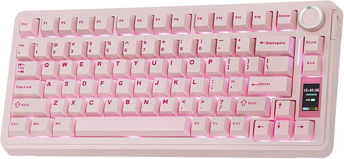 EPOMAKER X Aula EA75 MAX Wireless Gaming Keyboard with Screen & Knob, 5000mAh, Hot-Swap, Lubed Switches, RGB Backlit, Creamy Gasket, 75% Mechanical Keyboard (Pink, Silent Cotton Candy Switch)