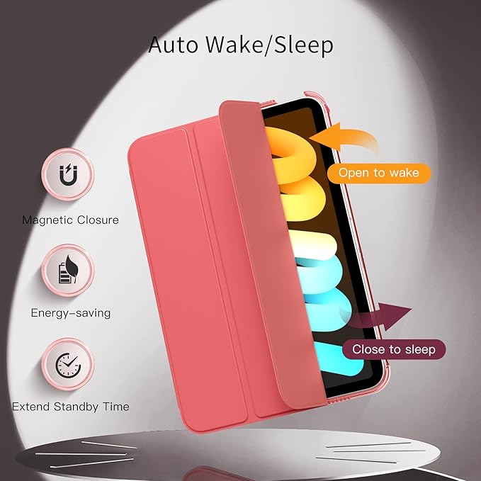 MoKo for iPad mini 7 (A17 Pro) Generation Case 2024, iPad mini 6 Case 2021, 8.3-inch Slim Lightweight Protective Hard Back PC Shell Stand Cover Support Touch ID, Auto Wake/Sleep, Guava Color