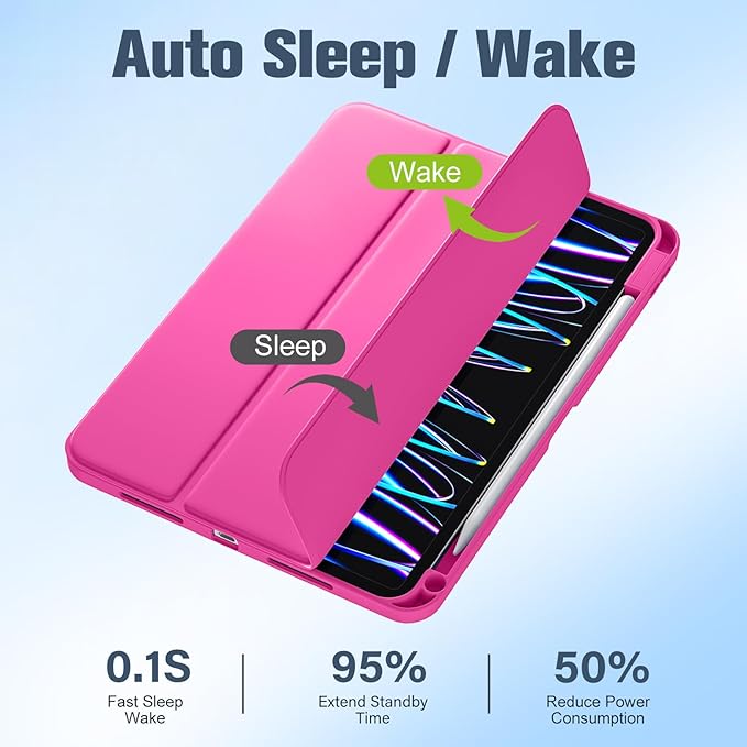 Akkerds for iPad Pro 11 Inch Case (M5/M4) 2025/2024 6th/5th Generation with Pencil Holder, for iPad Pro Case 11 Inch with Trifold Stand Protective Cover/Soft TPU Back, Auto Wake/Sleep, Rose