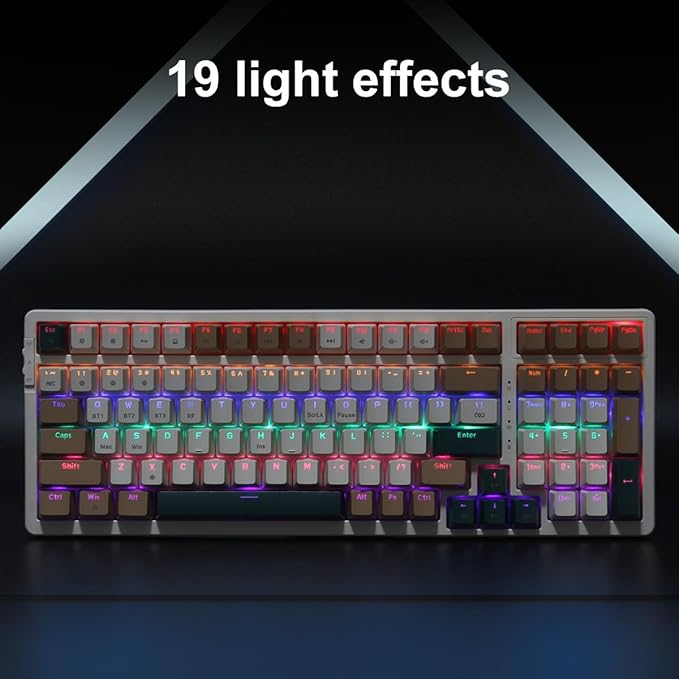 Qisan Wireless/Wired Mechanical Keyboard, Triple Mode 2.4G/USB-C/BT Wireless Gaming Keyboard, 100 Keys (98%) US Layout Brown Switch Rechargeable RGB Backlit Keyboards | Brown Combo