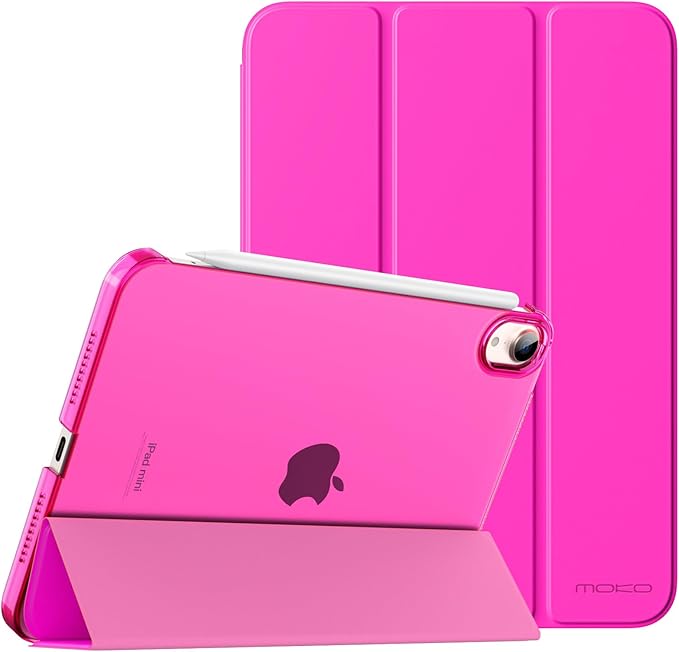 MoKo for iPad mini 7 (A17 Pro) Generation Case 2024, iPad mini 6 Case 2021, 8.3-inch Slim Lightweight Protective Hard Back PC Shell Stand Cover Support Touch ID, Auto Wake/Sleep, Pitaya Red