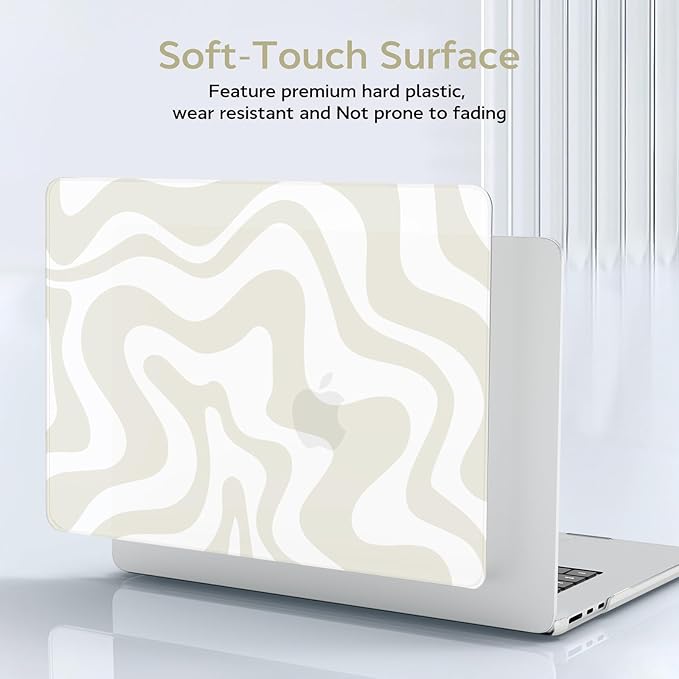B BELK Compatible with MacBook Air 13 inch Case M5 2026 2025 2024-2022 M4 M3 M2 A3449 A3240 A3113 A2681, Plastic Hard Shell+Keyboard Cover+Screen Protector for MacBook Air 13.6 inch Case, Beige Wave