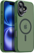 Powerful Magnetic Case for iPhone 16 Case [5X-Grade Drop Tested & Compatible with MagSafe] Translucent Anti-Fingerprint Shockproof Protective Cover 6.1 Inch, Alpine Green