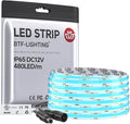 BTF-LIGHTING FCOB IP65 Waterproof Ice Blue Color COB LED Strip 16.4FT DC12V 480LED/m 8mm Width Flexible High Density CRI 90+ Dimmable LED Light for Home Indoor Decor(No Controller or Adapter)