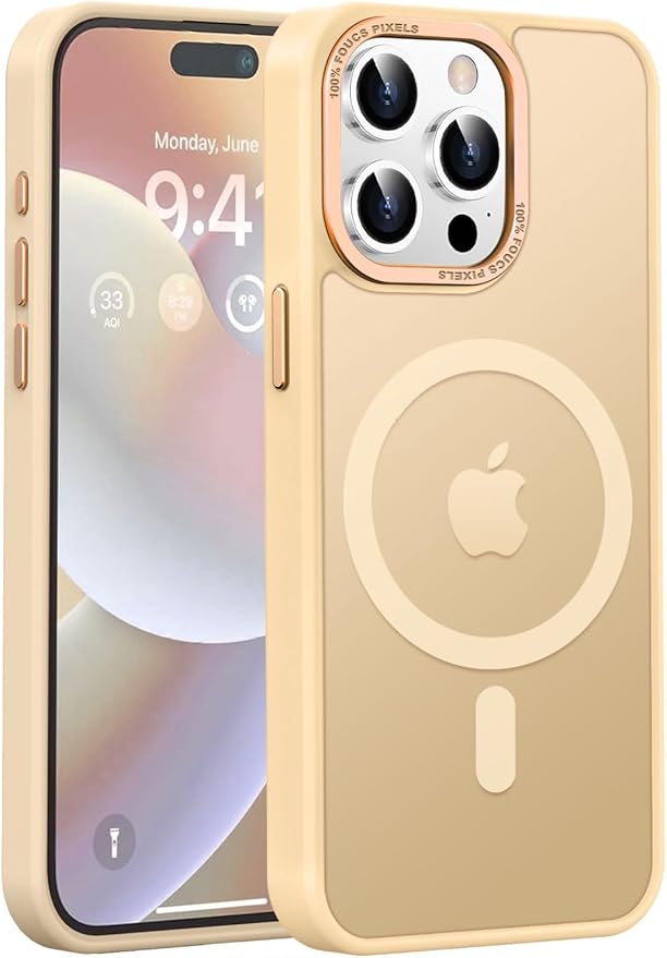 Newfuture Upgraded Magnetic for iPhone 15 Pro Max Case [Compatible with Magsafe] [Mil-Grade Protection], Pocket-Friendly, Slim Translucent Phone Case Cover for iPhone 15 Pro Max 6.7", Creamy Yellow