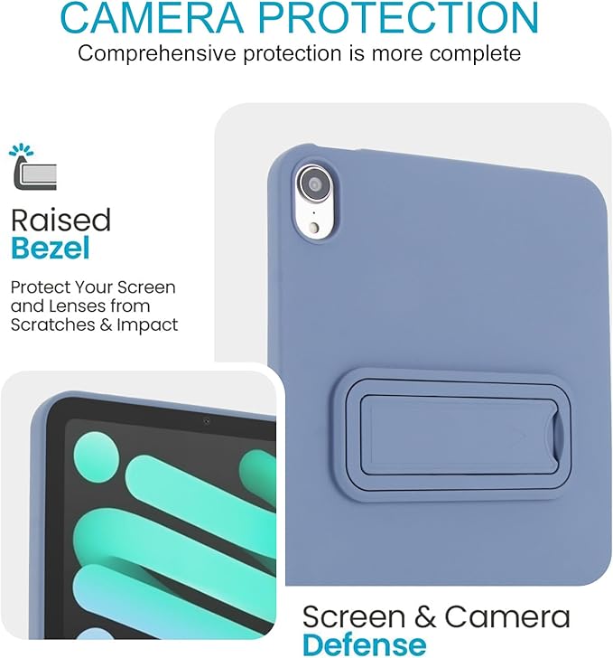 Case for iPad mini 7th & 6th Gen with Kickstand, Soft TPU + Hard PC Ultimate Delicate Touch Feeling Shockproof Protective Back Cover for iPad mini 7th 6th Women Men, Lavendergray