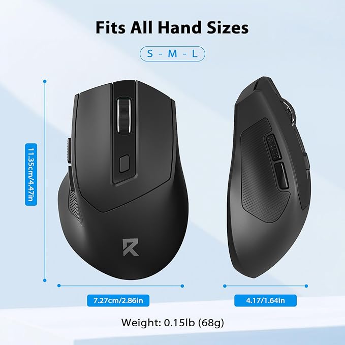 Redragon Wireless Mouse, 2.4GHz Ergonomic Optical Mouse with USB Receiver, 18 Months Battery Life, 5-Level 4000 DPI, 6 Button Computer Mouse for Laptop, Windows, Mac, PC, Chromebook
