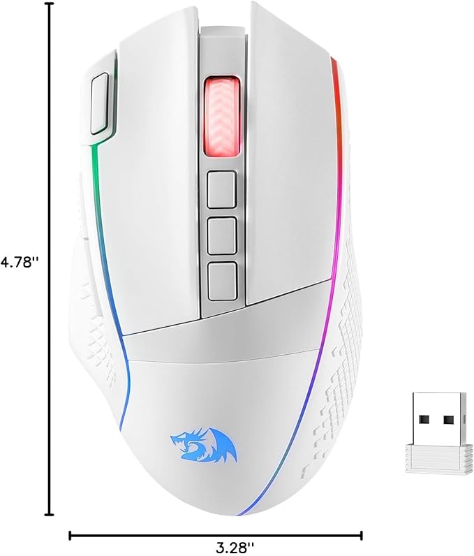 Redragon M991 Wireless Gaming Mouse, 26000 DPI 3-Mode Gamer Mice w/Rapid Fire Key, 9 Macro Buttons, Powerful Capacity and RGB Backlight for PC/Mac/Laptop, White