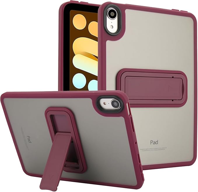 Shockproof Case for iPad mini 7th/6th Generation (2024/2021 8.3-inch), Kickstand Slim Fit Rugged Bumper Lightweight Anti-Scratch Bumper Case Cover for Women Men, WineRed