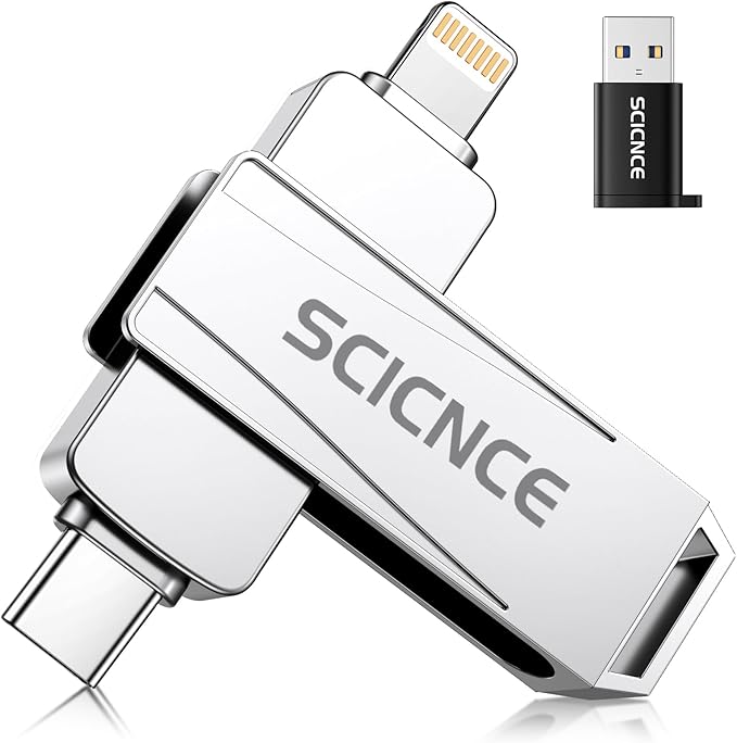 256GB Phone Flash Drive Photo Stick, USB Memory Stick for Photo Video Backup & Storage, No APP Required, Compatible with iPhone iPad Android PC, Bright Silver