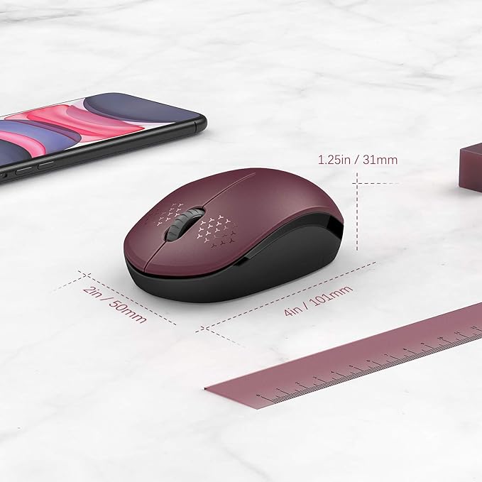 seenda Wireless Mouse for Laptop, 2.4G Noiseless Mouse with USB Receiver - Optical Tracking Portable Computer Mice for Chromebook, PC, Tablet, Windows System, 24 Months Battery Life - Red&Black