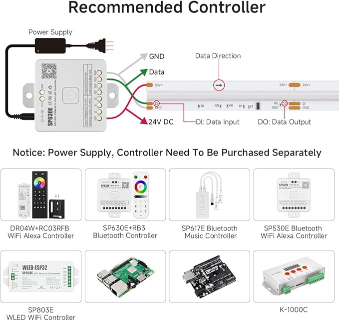 BTF-LIGHTING FCOB COB LED Strip WS2814 Smart IC RGBW 3000K, UL Listed 896LEDs/m High Density Color Chasing Uniform Light, DC24V 16.4FT 12mm Width for Home Party DIY Decor(No Adapter or Controller)