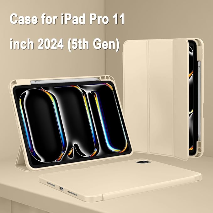 ZryXal iPad Pro 11 Inch Case (M5) 2025/ (M4) 2024 (Model: A2836/A2837/A3006), Trifold Stand Smart Cover with Pencil Holder and Soft TPU Back, Auto Wake/Sleep (Champagne Gold)