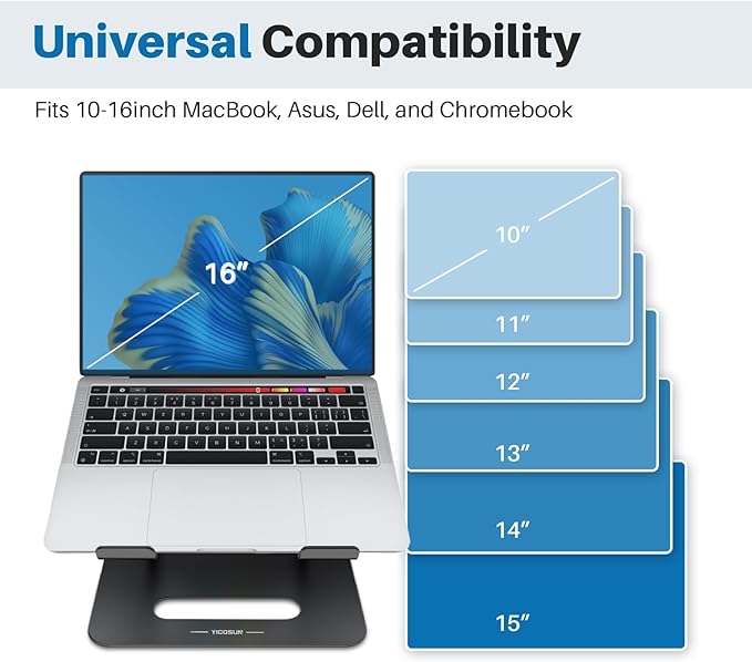 YICOSUN Adjustable Laptop Cooling Stand with 2 Quiet Fans & RGB Lighting, Aluminum Alloy & Foldable Ergonomic Design for MacBook, Lenovo, ASUS, Dell 10-16 Inch, Perfect for Gaming, DJ, Office - Black