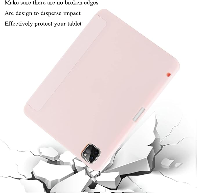 Case for iPad Pro 11 Inch 4th/3rd/2nd Generation 2022/2021/2020 with Pencil Holder [Support iPad 2nd Pencil Charging] Slim Trifold Stand Smart Protective Cover, Auto Wake/Sleep(Light Pink)
