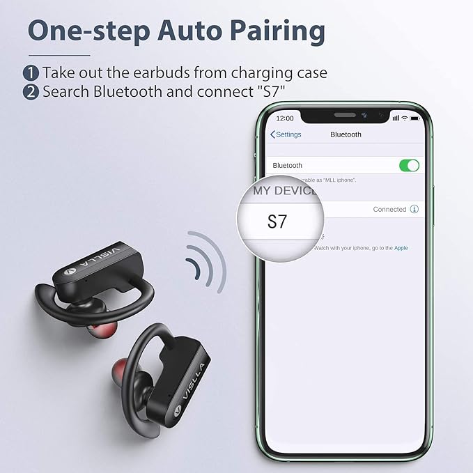 Vislla Wireless Earbuds, Bluetooth Earbuds with Earhooks Over Ear, 82H Long Battery Life,HiFi Running Headphones with Mic,PU Leather Charging Case,Waterproof Sport Ear Buds for Android Gym Working Out