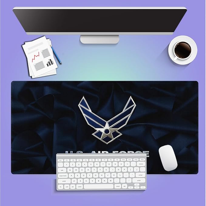 Large Gaming Mouse Pad (31.5" x 15.8") - US Air Force Navy Blue Great Gift Idea Patriotic Military Design, Extra XXL Office Accessories, Premium Stitched Anti-Slip Office Desk Mat