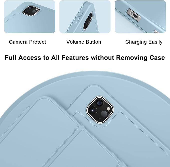 ZryXal iPad Pro 11 Inch Case (M5) 2025/ (M4) 2024 (Model: A2836/A2837/A3006), Trifold Stand Smart Cover with Pencil Holder and Soft TPU Back, Auto Wake/Sleep (New Light Blue)