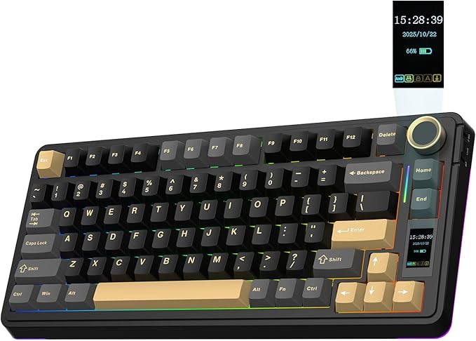 EPOMAKER X Aula EA75 MAX Wireless Gaming Keyboard with Screen & Knob, 5000mAh, Hot-Swap, Lubed Switches, RGB Backlit, Creamy Gasket, 75% Mechanical Keyboard (Black, Silent Cotton Candy Switch)