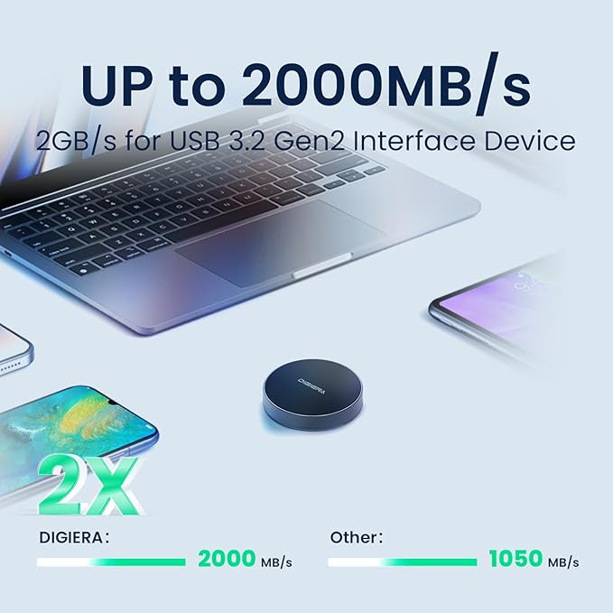 DIGIERA 1TB Magnetic Portable SSD, External Solid State Drives with USB-C 3.2 Gen 2x2, Speed Up to 2000MB/s, Compact & Durable, Compatible with iPhone 15/16 Series and Other USB-C Devices, Black