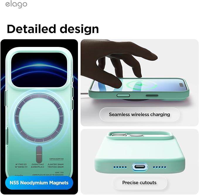 elago for iPhone 17 Pro Case, Premium Magnetic Silicone Case, Compatible with MagSafe, Liquid Silicone Material, Protective Cover, Shockproof, Slim Phone, 6.3 inch (Aqua Sky)