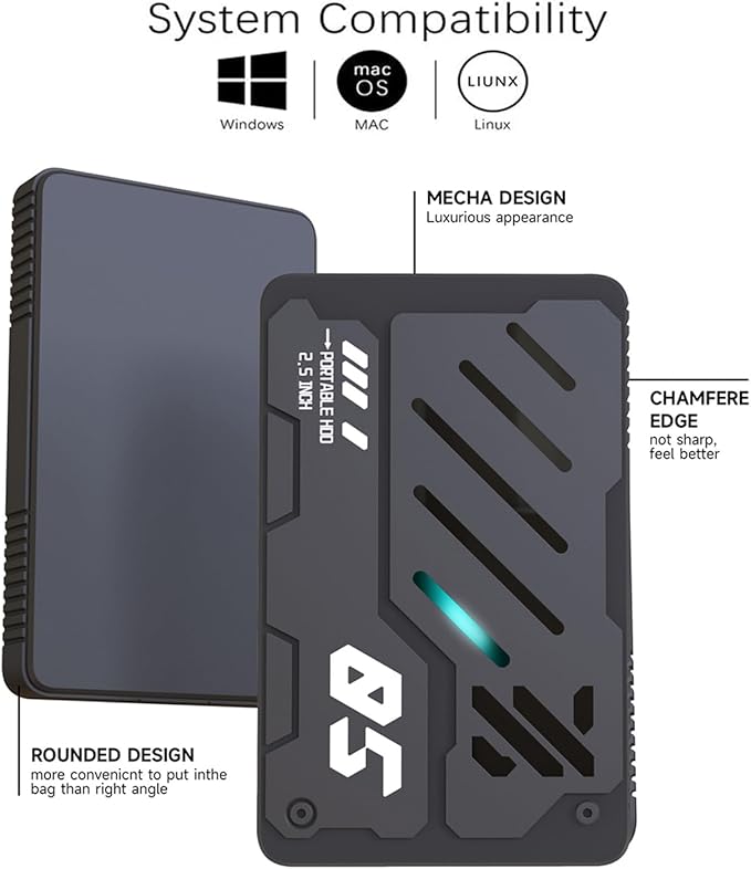 Ultra Slim Portable External Hard Drive USB 3.1 Type C HDD Storage for PC, Laptop, Mac, Xbox one, PS4, PS5 (750GB)