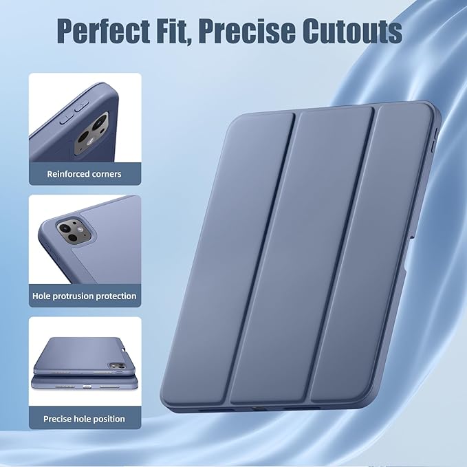 Kidopire New Compatible with iPad Pro 11 Inch Case (M4 2024/M5 2025) with Pencil Holder, Smart Cover with Protective Trifold Stand & Soft TPU Back, Auto Wake/Sleep, Support Pencil Pro, Blue Gray