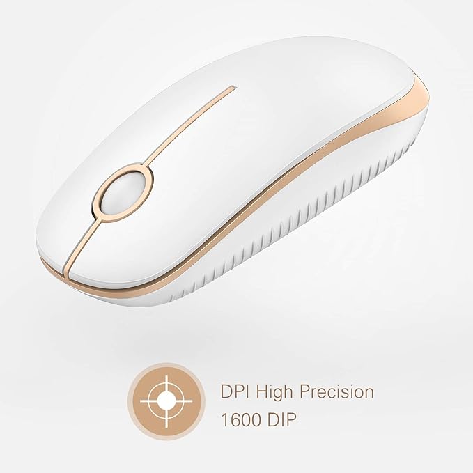 VssoPlor Wireless Mouse, 2.4G Slim Portable Computer Laptop Mouse with Nano Receiver Quiet Silent Optical Mice for Notebook, PC, Laptop, Computer-White and Gold