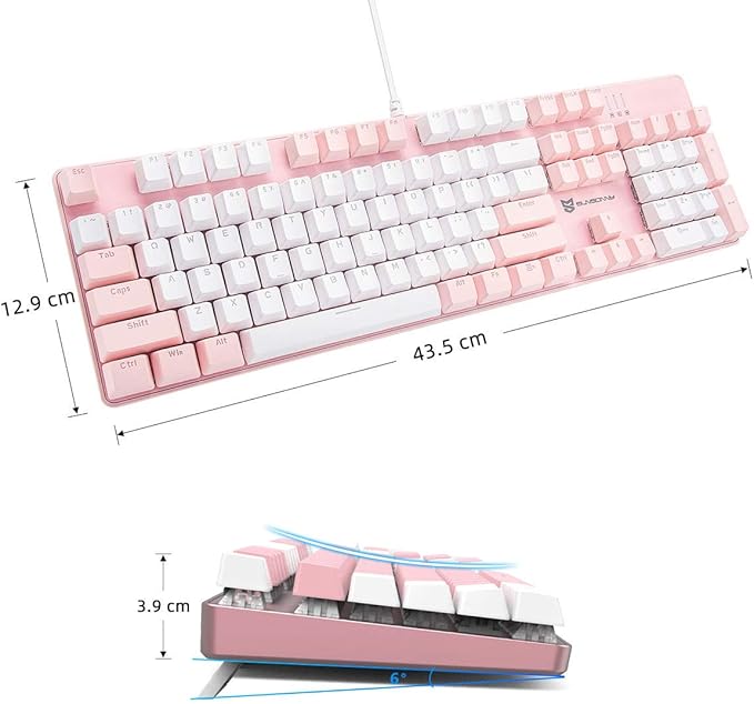 Merdia 104 Keys Full Size Mechanical Keyboard | Brown Switch, Pink & White Color 104 Keys US Layout Led Backlit Hot Swappable Wired Mechanical Light Up Pink Keyboard | Wired Gaming Computer Keyboards