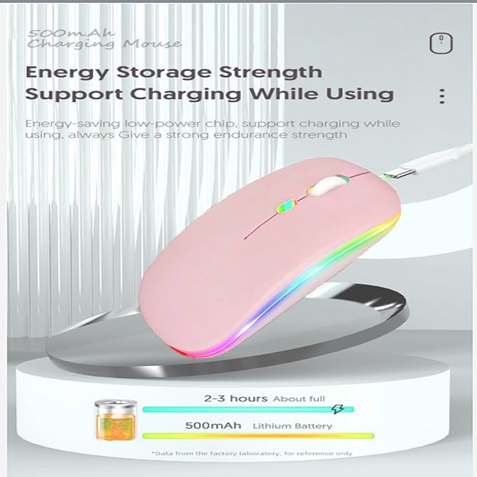 Guiheng Wireless Bluetooth Mouse,LED Dual Mode Rechargeable Silent Slim Laptop Mouse,Portable(BT5.2+USB Receiver) Dual Mode Computer Mice,for Laptop,Desktop Computer,ipad Tablet,Phone,TV (Pink)