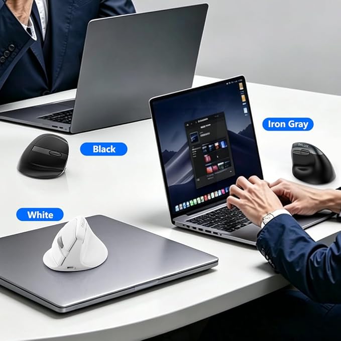 DELUX Wireless Ergonomic Mouse, Vertical Mouse for Small Hands, Silent Click Ergo Mouse, Up to 4000 DPI, 6 Buttons, Rechargeable, 2.4G/BT 5.2 Dual-Mode, Compatible with Laptop/PC (M618MINI-Iron Gray)